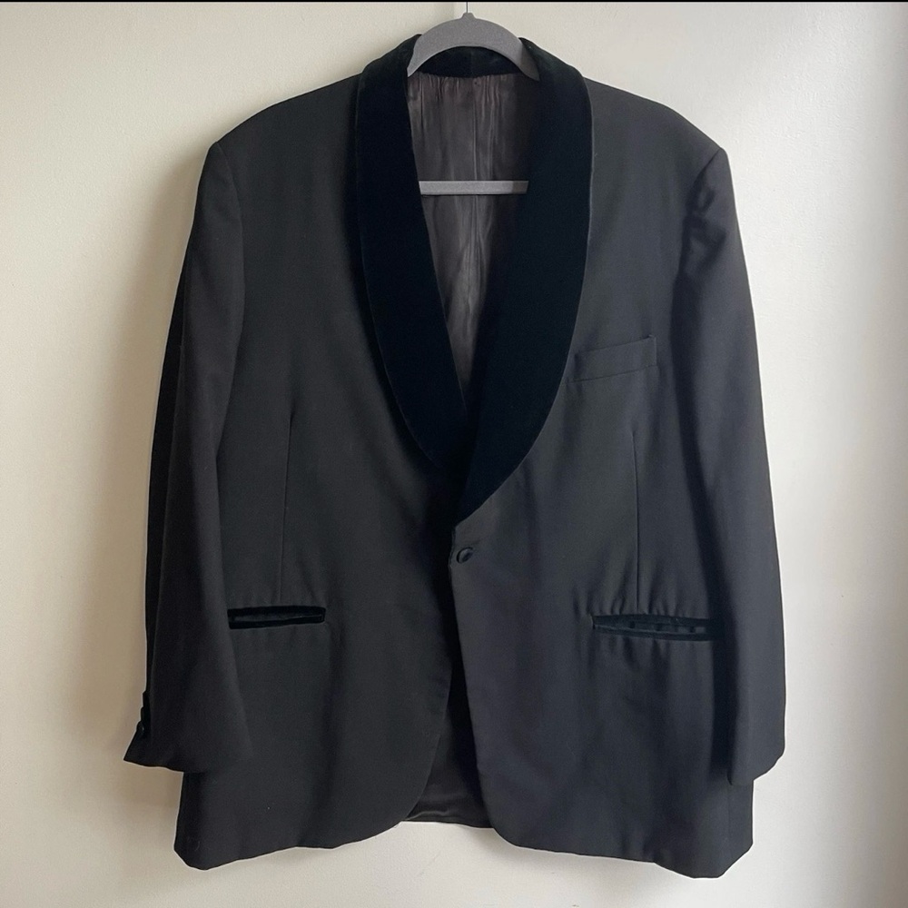 Vintage 70s Lord West Velvet Shawl Collar Tuxedo Stripe 43" Pant 48" Jacket XL